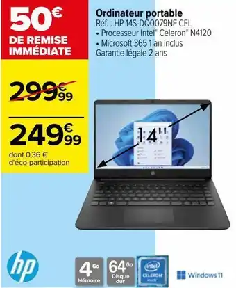Carrefour Ordinateur portable hp 14s-dq0079nf cel offre