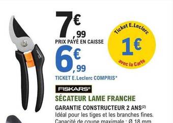 E.Leclerc Jardi Fiskars sécateur lame franche offre