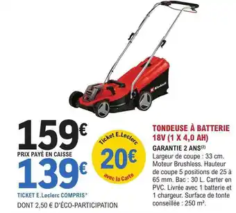 E.Leclerc Jardi Tondeuse à batterie 18v offre
