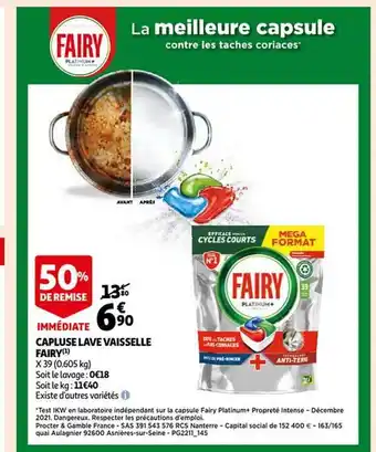 Auchan Capsule lave vaisselle fairy offre