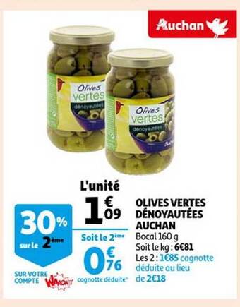 Auchan Olives vertes dénoyautées auchan offre