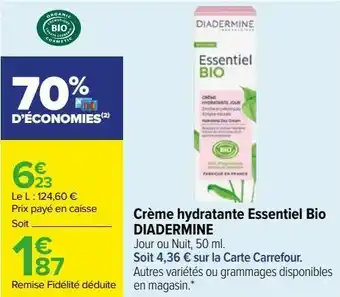 Carrefour Crème hydatante essentiel bio diadermine offre