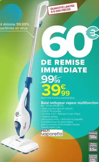 Carrefour Balai netoyeur vapeur multifonction offre
