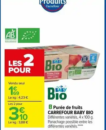 Carrefour Purée de fruits carrefour baby bio offre