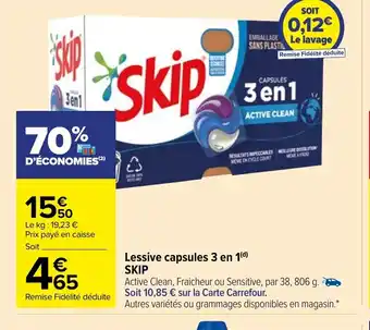 Carrefour Market Lessive Capsule 3 en 1 Skip offre