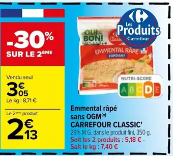 Carrefour Emmental Râpé Sans OGM Carrefour Classic offre