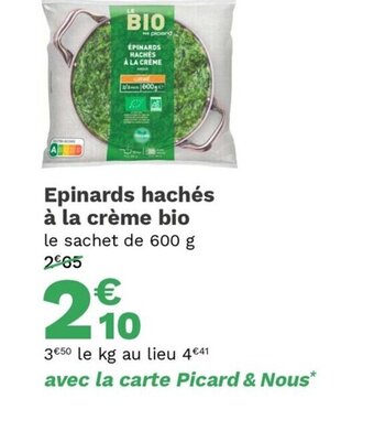 Picard Epinards Hachés à La Crème Bio offre