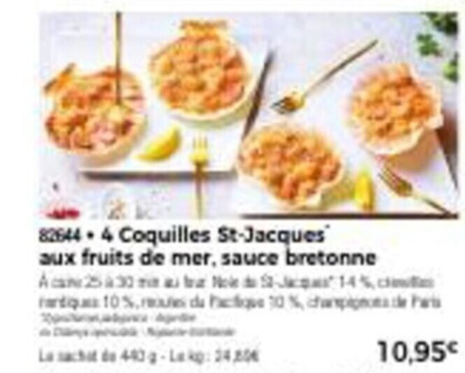 Promo 4 Coquilles StJacques Aux Fruits De Mer Sauce Bretonne chez Thiriet