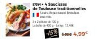 Thiriet 4 saucisses de toulouse traditionnelles offre