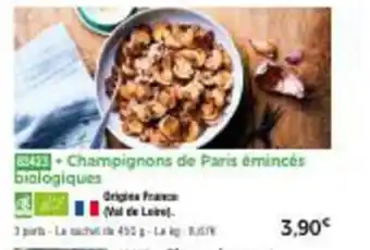 Champignons de paris émincés biologiques