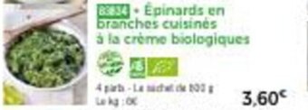 Thiriet Épinards en branches cuisinés à la crème biologiques offre