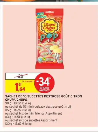 Sachet de 10 sucettes dextrose goût citron chupa chups