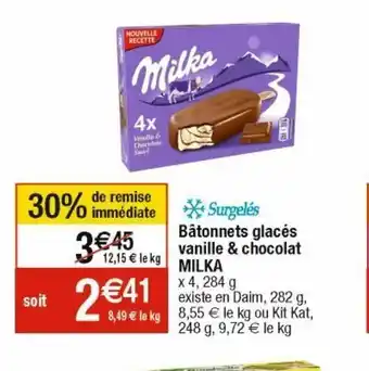 Cora x Carrefour Batonnets glaces vanille & chocolat milka offre
