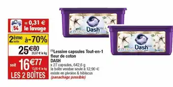Cora x Carrefour Lessive capsules tout-en-1 fleur de coton dash offre