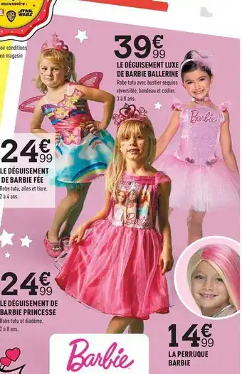 Le déguisement de barbie fée, le déguisement de barbie princesse, le déguisement luxe de barbie ballerine, la perruque barbie