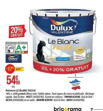 Peinture le blanc facile dulux valentine