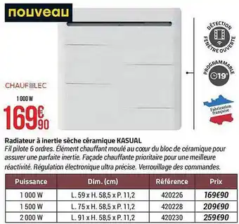 Bricorama Radiateur à inertie sèche céramique kasual offre