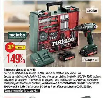Bricorama Perceuse visseuse sans fil metabo offre