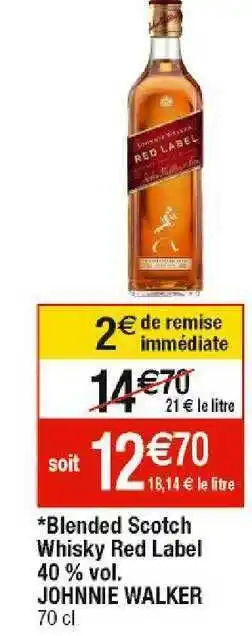 Cora x Carrefour Blended scotch whisky red label 40% vol. johnnie walker offre