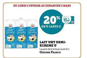 U Express Lait uht demi-écrémé u offre