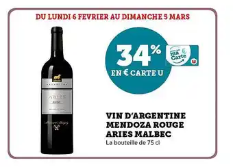 U Express Vin d'argentine mendoza rouge aries malbec offre