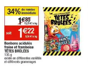 Cora x Carrefour Bonbons acidulés fraise et framboise têtes brûlées offre