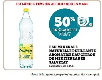 U Express Eau minérale naturelle pétillante aromatisée au citron de méditerranée salvetat offre