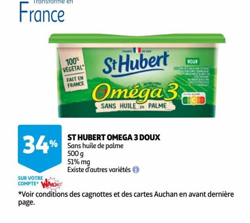 Promo St Hubert Omega 3 Doux chez Auchan