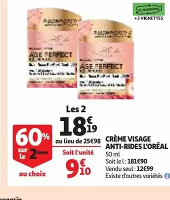 Auchan Supermarché Crème visage anti-rides l'oréal offre
