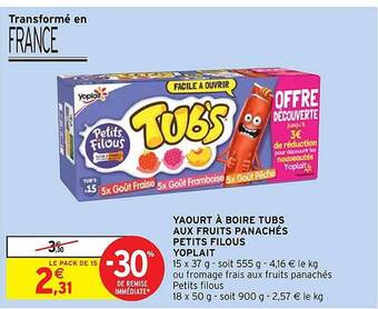 Intermarché Hyper Yaourt à boire tubs aux fruits panachés petits filous yoplait offre