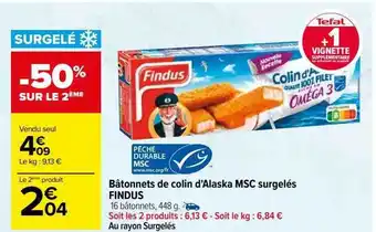 Carrefour Bâtonnets de colin d'alaska msc surgelés findus offre