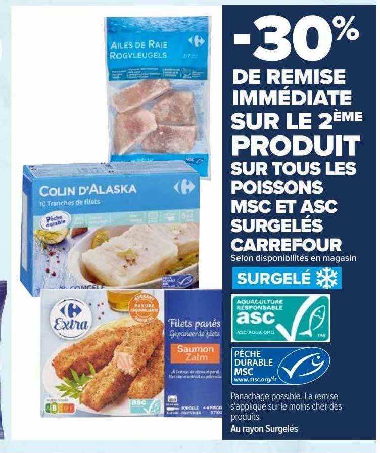 Promo Poissons msc et asc surgelés carrefour chez Carrefour