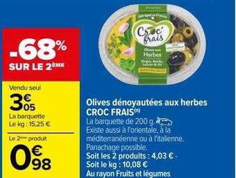 Carrefour Olives dénoyautées aux herbes croc frais offre