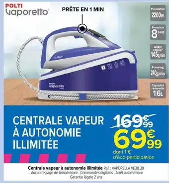 Central vapeur à autonomie illimitée polti vaporetto