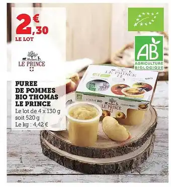 Hyper U Purée de pommes bio thomas le prince offre