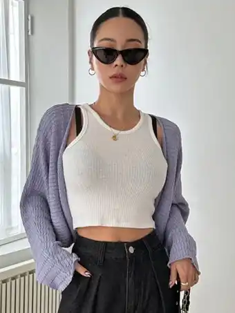 Dazy cardigan court Ă manches chauve-souris ouvert