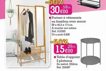 Kandy Portant à vêtements en bambou avec miroir, table d'appoint 2 plateaux offre