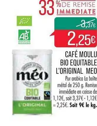 Match Café moulu bio équitable l'original méo offre