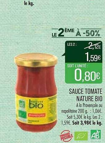 Match Sauce tomate nature bio offre