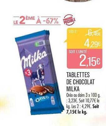 Match Tablettes de chocolat milka offre