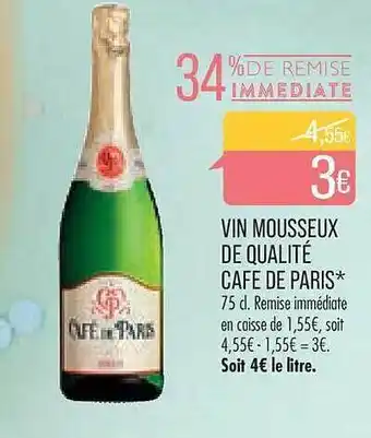 Match Vin mousseux de qualité café de paris offre