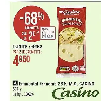 Casino Supermarchés Emmental français 28% m.g. casino offre