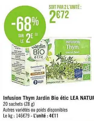 Casino Supermarchés Infusion thym jardin bio étic lea nature -68% sur le 2e offre