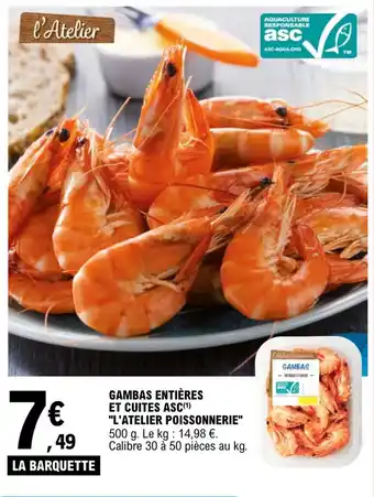 E.Leclerc Gambas entières et cuites asc "L'ATELIER POISSONNERIE" offre