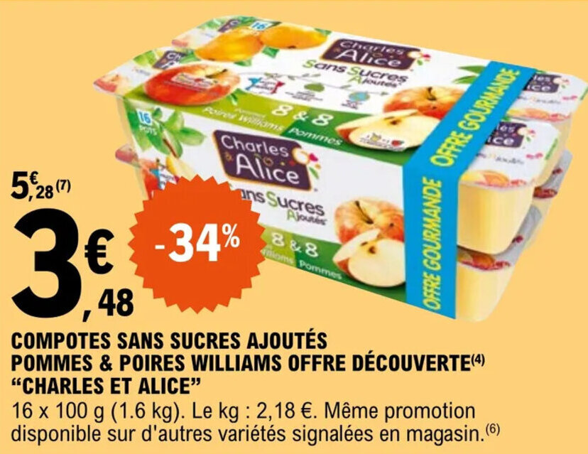 Promo Compotes sans sucres ajoutés pommes & poires williams offre