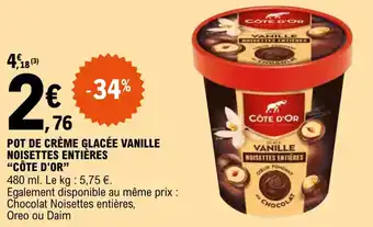 E.Leclerc Pot de crème glacée vanille noisettes entières "CÔTE D'OR" offre