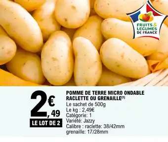 Pomme de terre micro ondable raclette ou grenaille