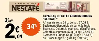 E.Leclerc Capsules de café farmers origins "NESCAFÉ" offre