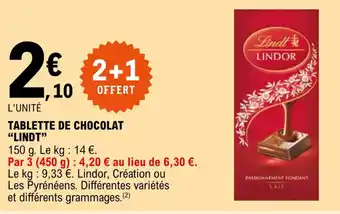 E.Leclerc Tablette de chocolat "LINDT" offre