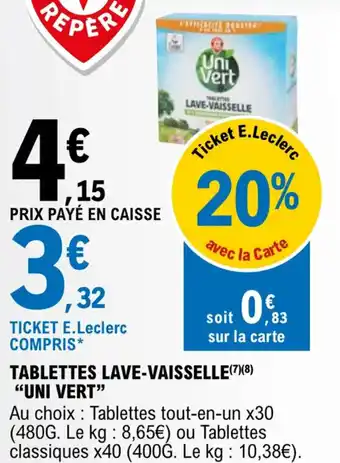 E.Leclerc Tablettes lave-vaisselle "UNI VERT" offre